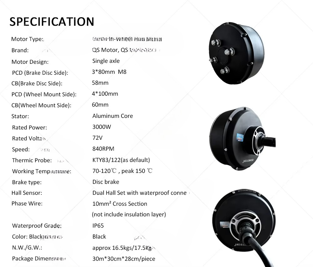 QSMOTOR 205 3000W V3 Brushless - огляд і ціна Electric Motorcycle Conversion Kit 72V